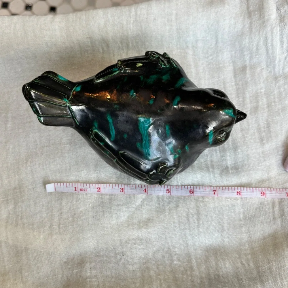 Decorative Ceramic Bird Figurine Teal Glaze Vintage Style Home Decor‎ Accent